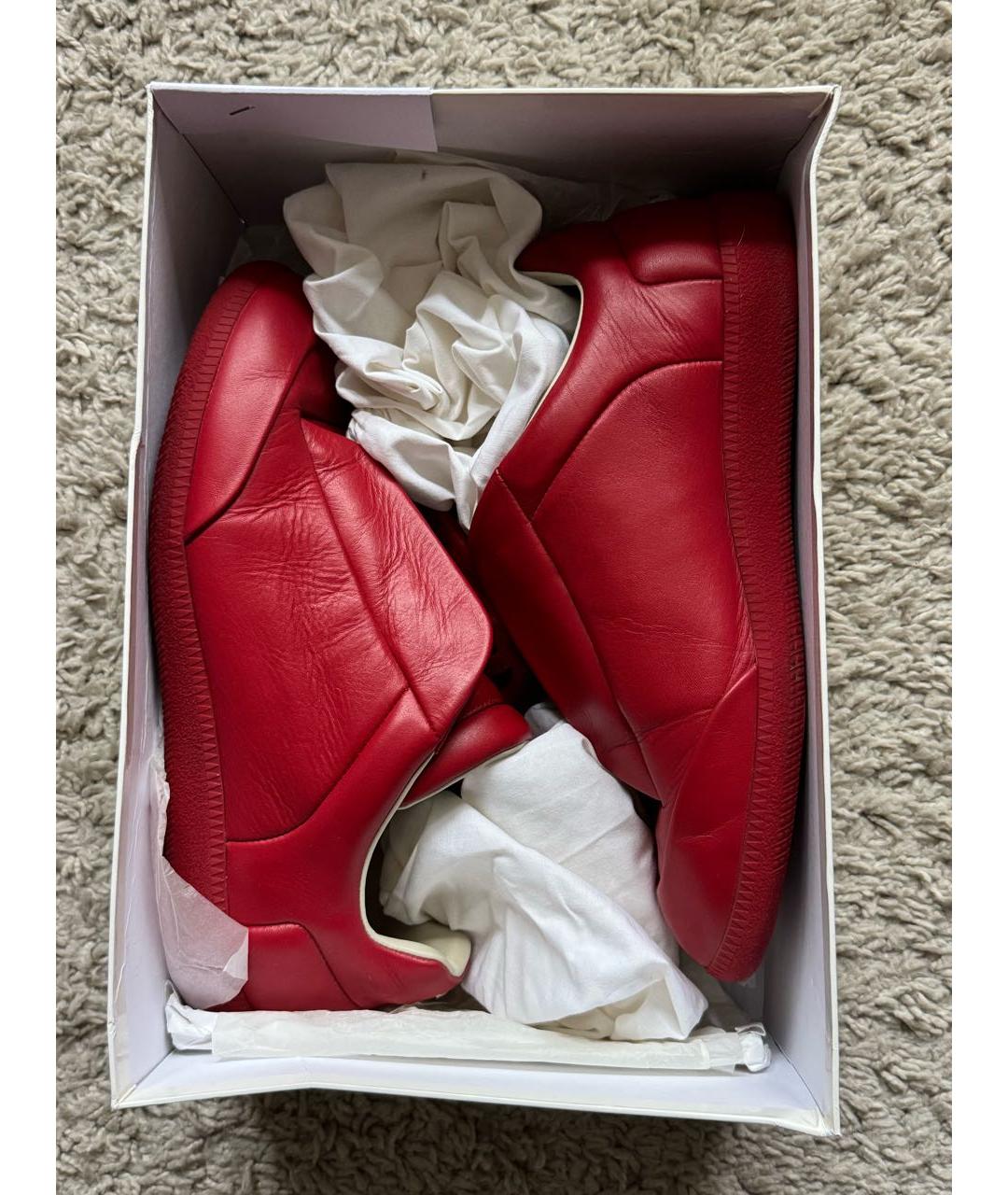 MAISON MARGIELA Красные кожаные низкие кроссовки / кеды, фото 9