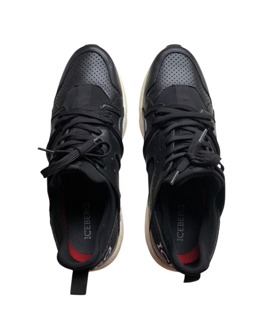ICEBERG Черные кожаные низкие кроссовки / кеды, фото 3