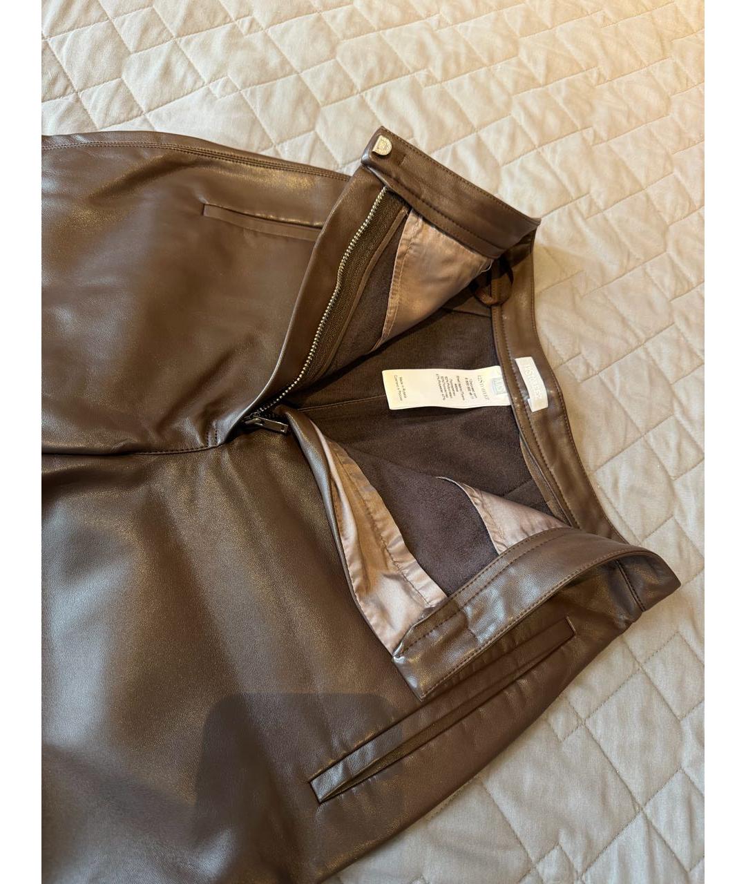 12 STOREEZ Коричневые полиуретановые брюки широкие, фото 3