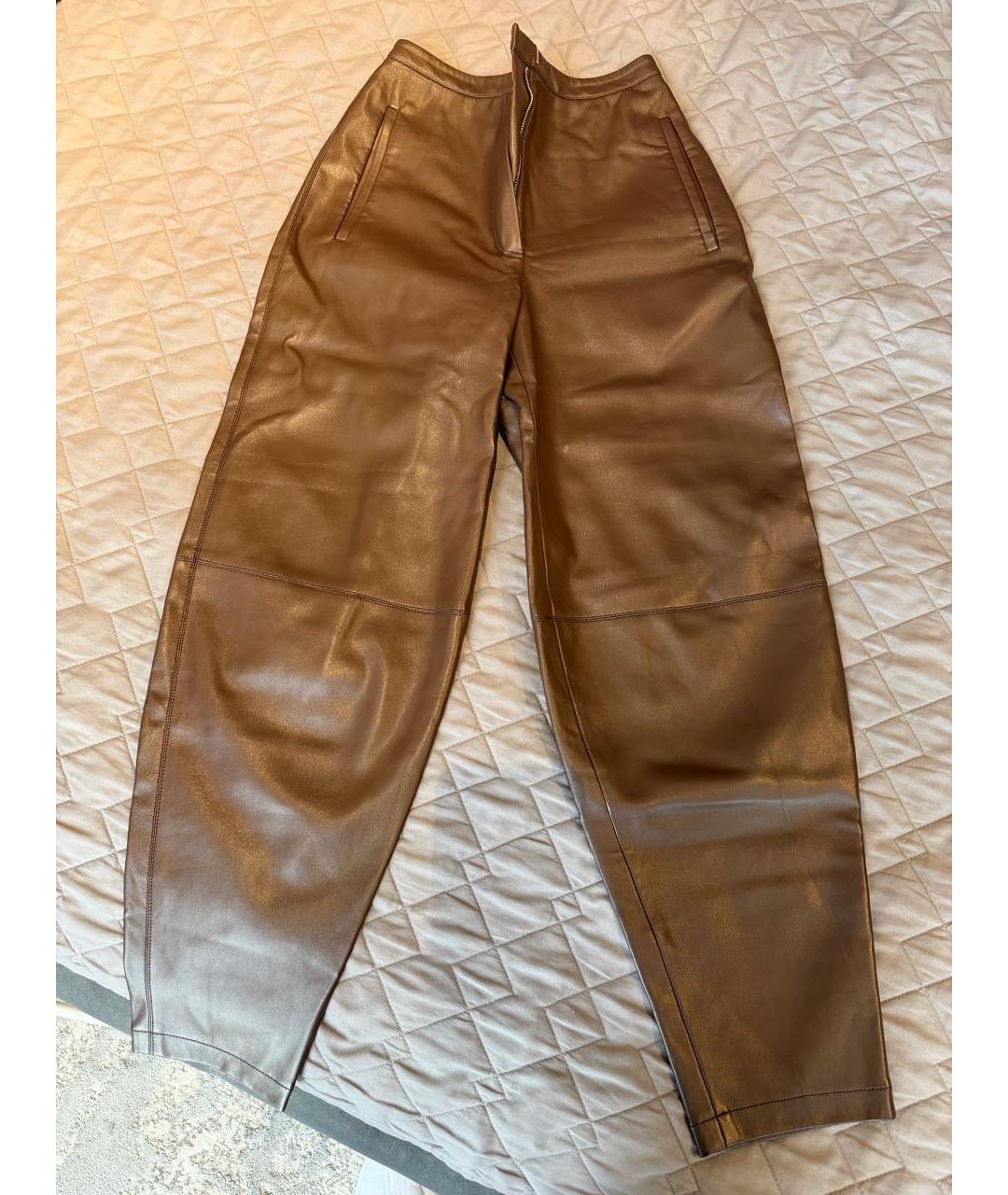 12 STOREEZ Коричневые полиуретановые брюки широкие, фото 7