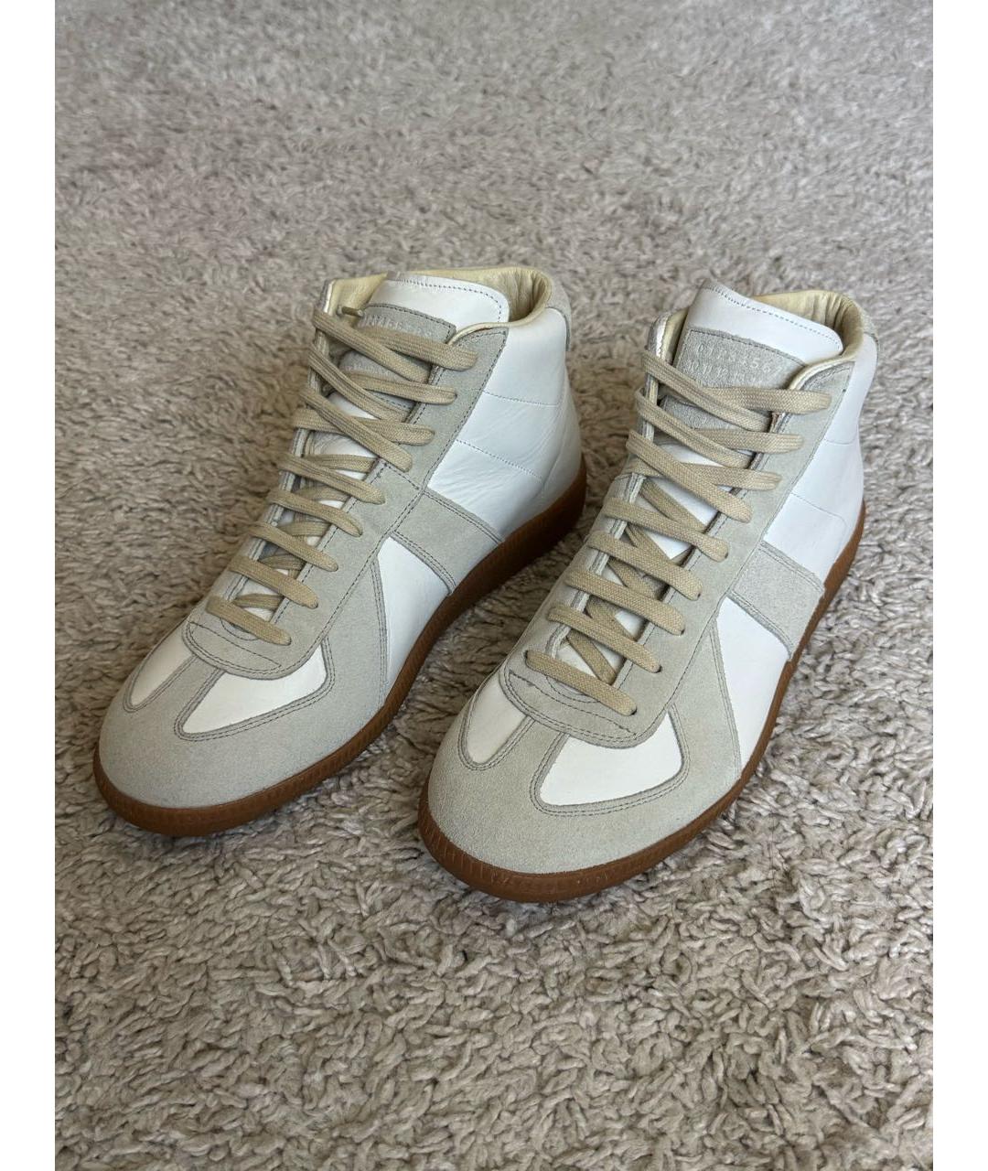 MAISON MARGIELA Белые кожаные высокие кроссовки / кеды, фото 2