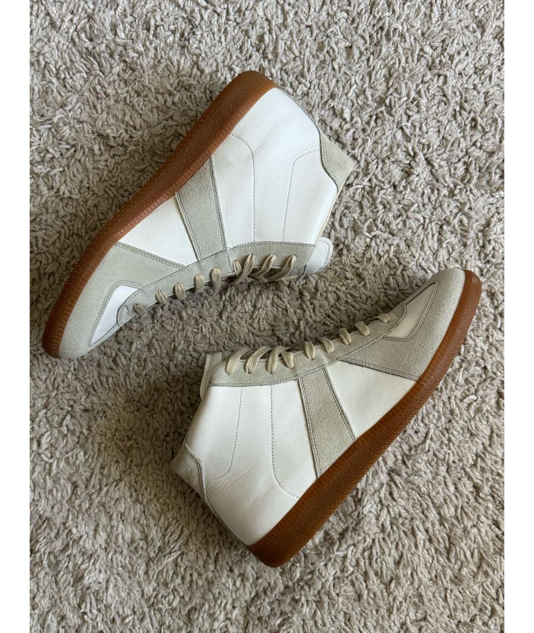 MAISON MARGIELA Белые кожаные высокие кроссовки / кеды, фото 8