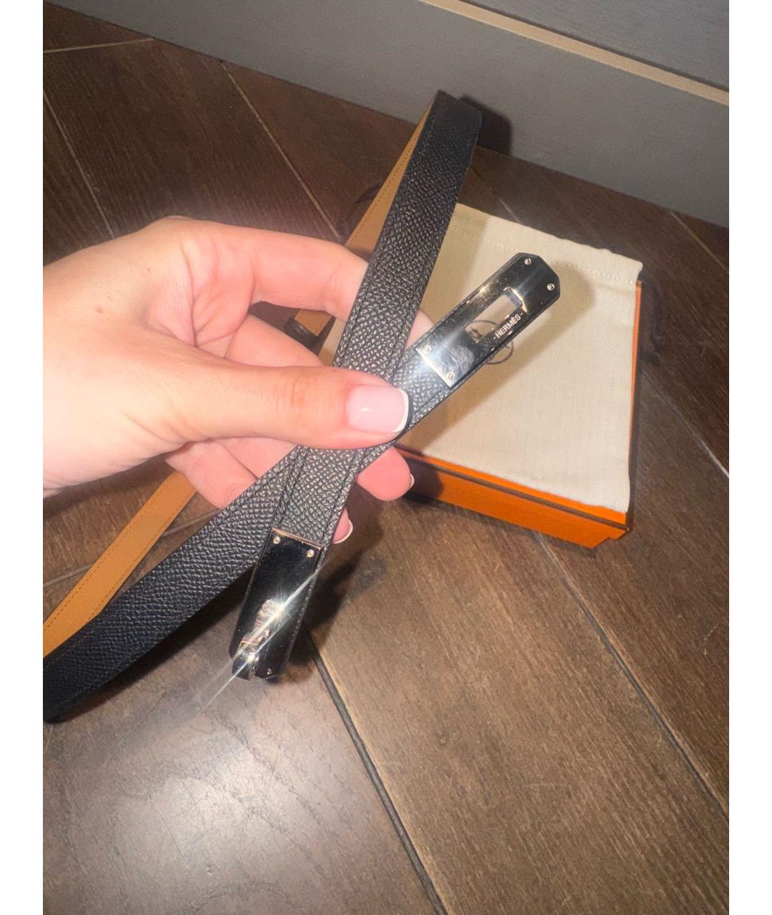 HERMES Черный кожаный ремень, фото 2