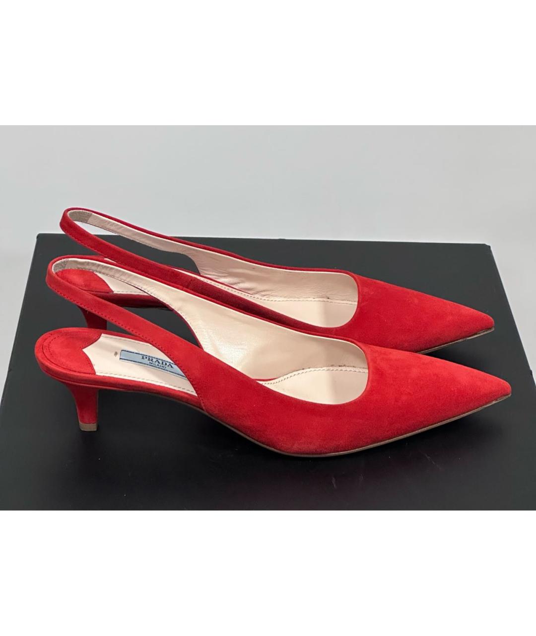 PRADA Оранжевое замшевые лодочки на низком каблуке, фото 7