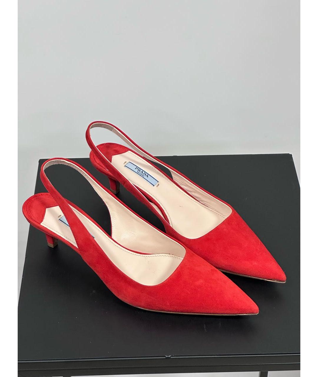 PRADA Оранжевое замшевые лодочки на низком каблуке, фото 2