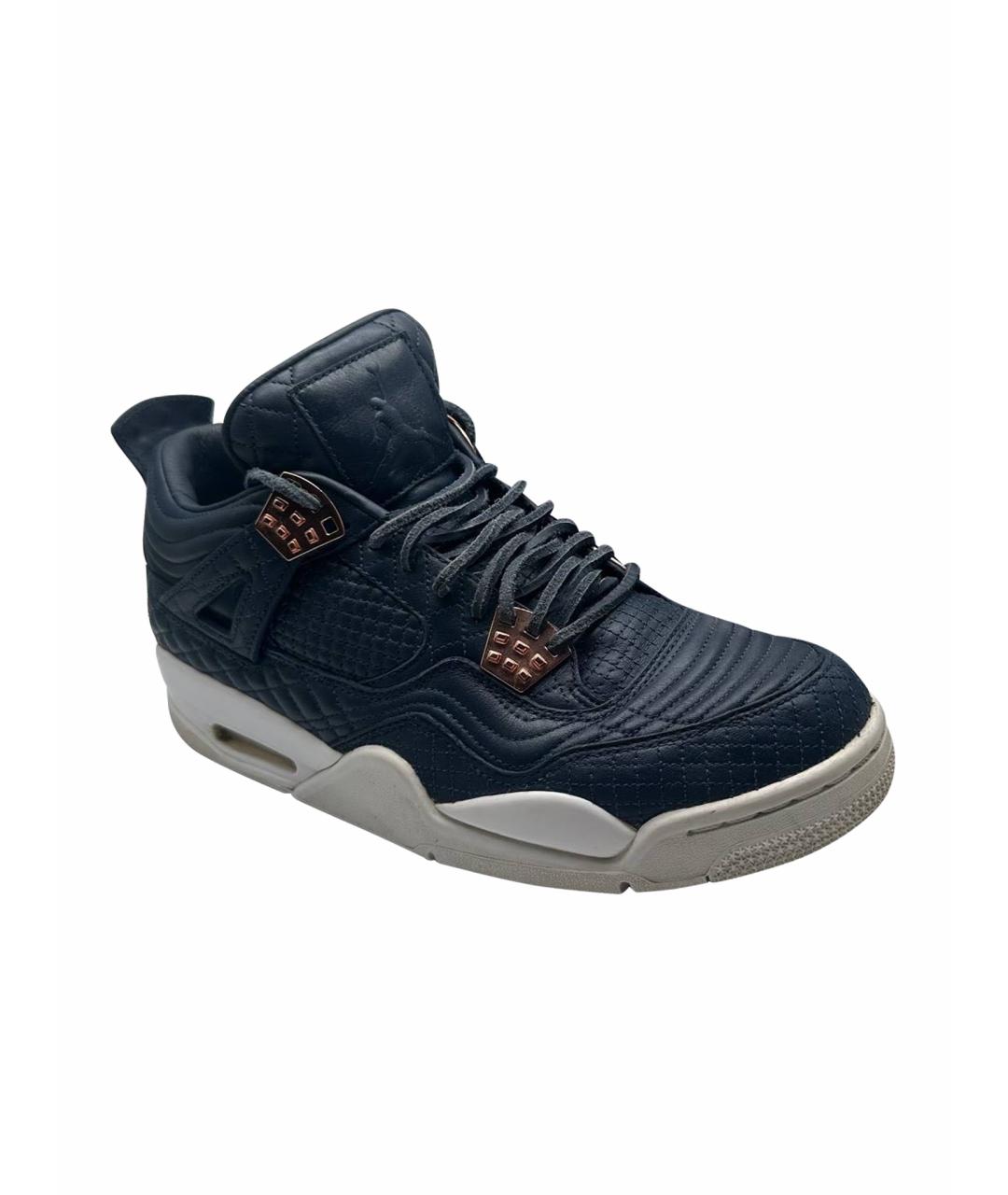 JORDAN Темно-синие кожаные высокие кроссовки / кеды, фото 1