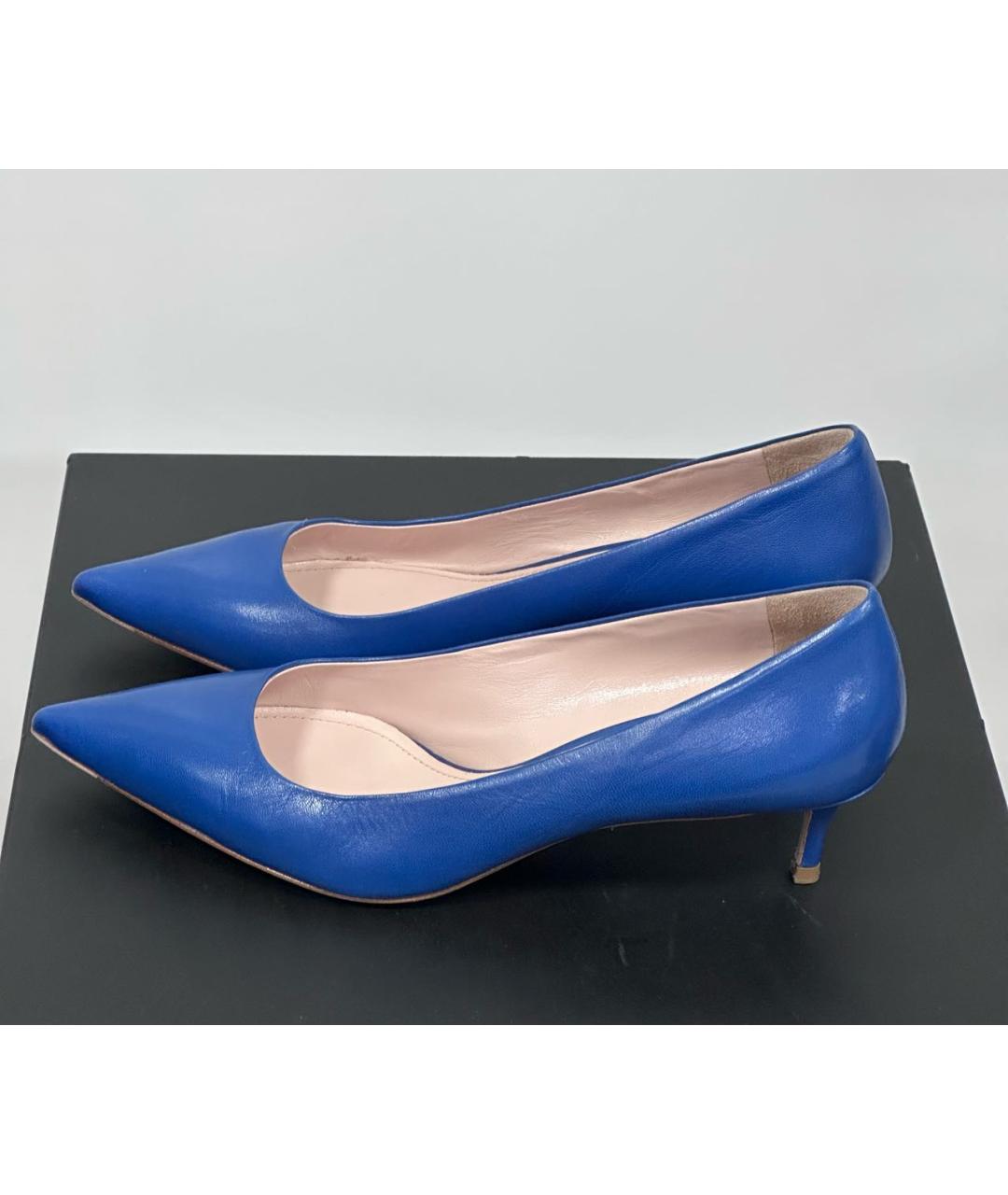 MIU MIU Синие кожаные лодочки на низком каблуке, фото 8