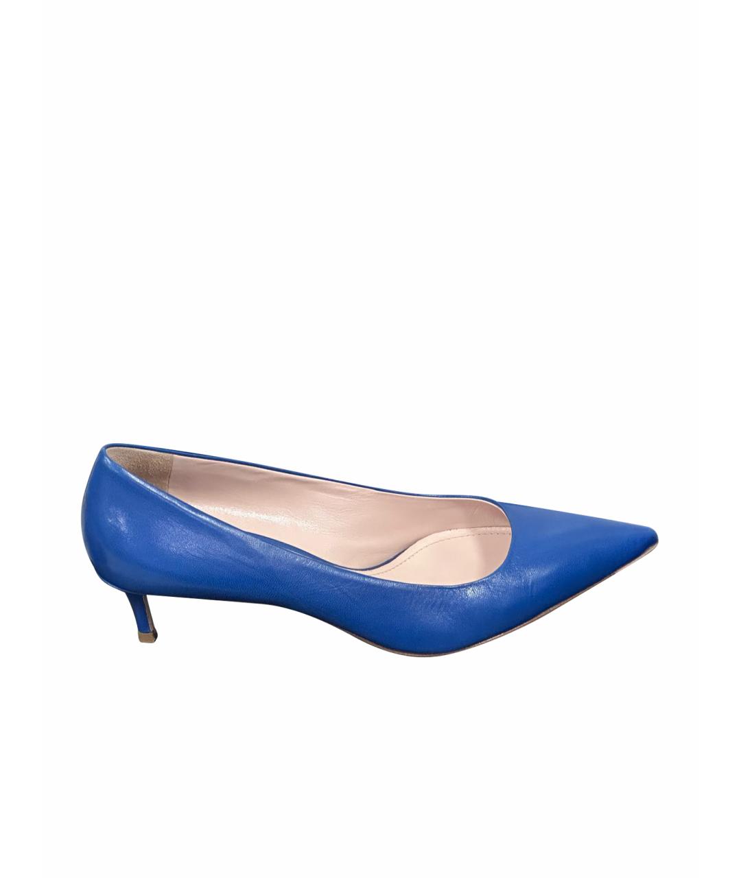 MIU MIU Синие кожаные лодочки на низком каблуке, фото 1