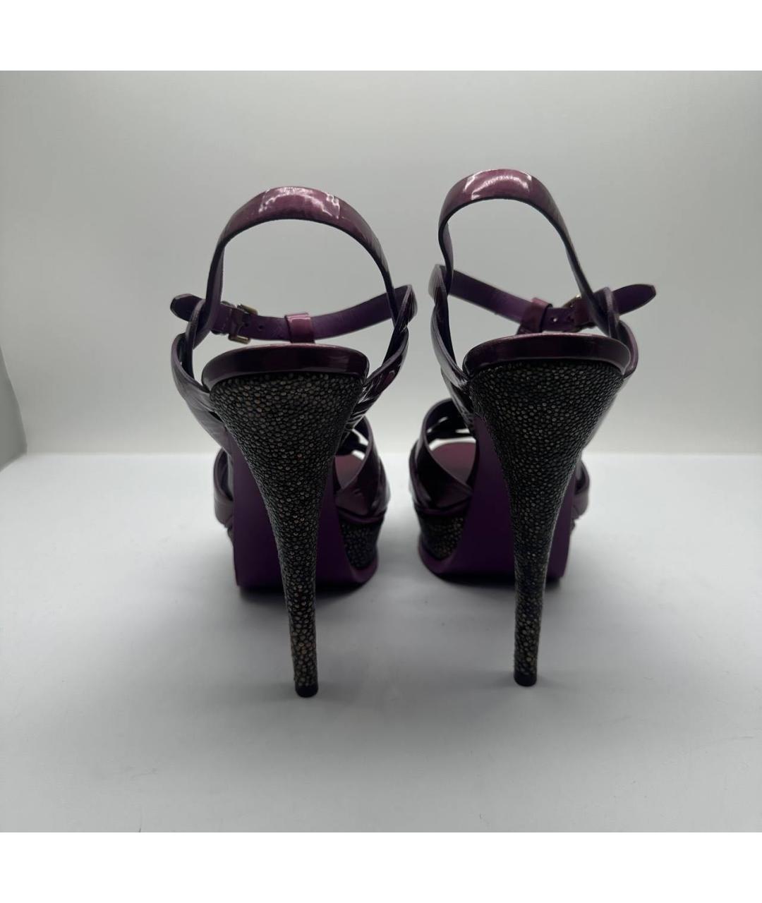 SAINT LAURENT Фиолетовые босоножки из лакированной кожи, фото 4