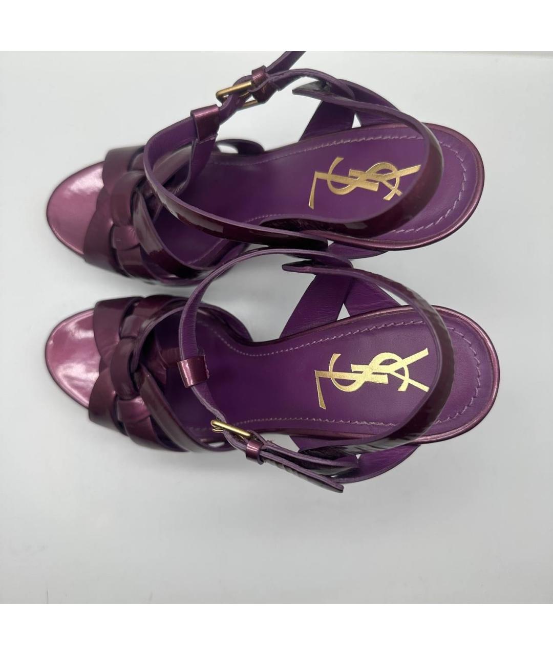 SAINT LAURENT Фиолетовые босоножки из лакированной кожи, фото 2