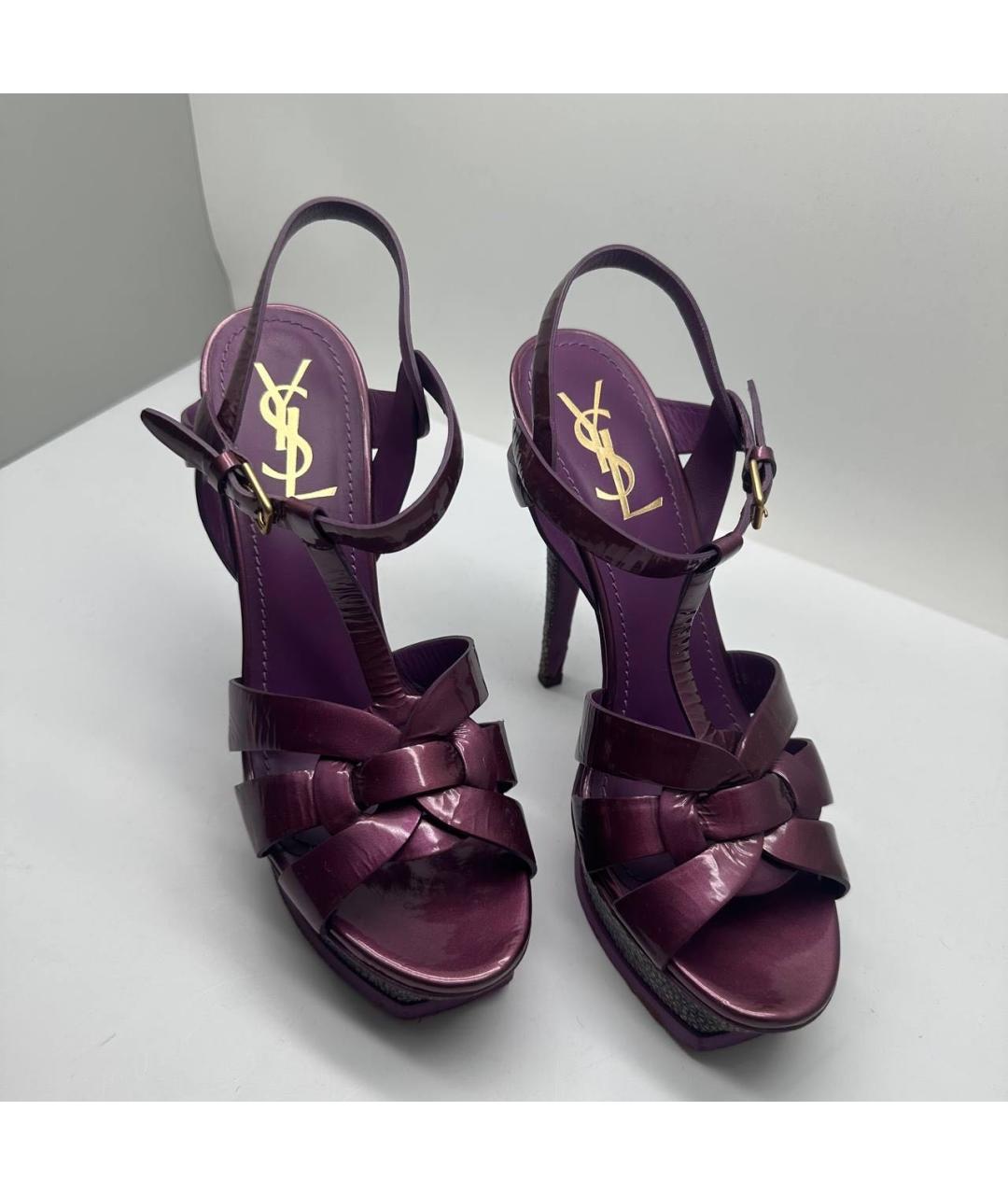 SAINT LAURENT Фиолетовые босоножки из лакированной кожи, фото 3