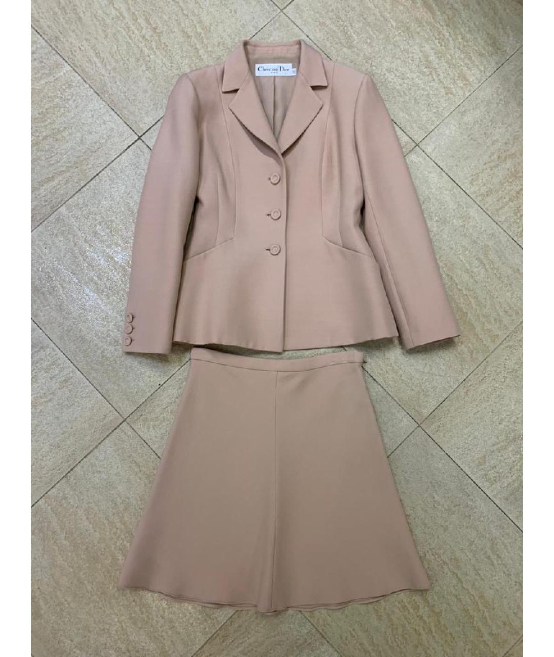 CHRISTIAN DIOR Бежевый шерстяной костюм с юбками, фото 9