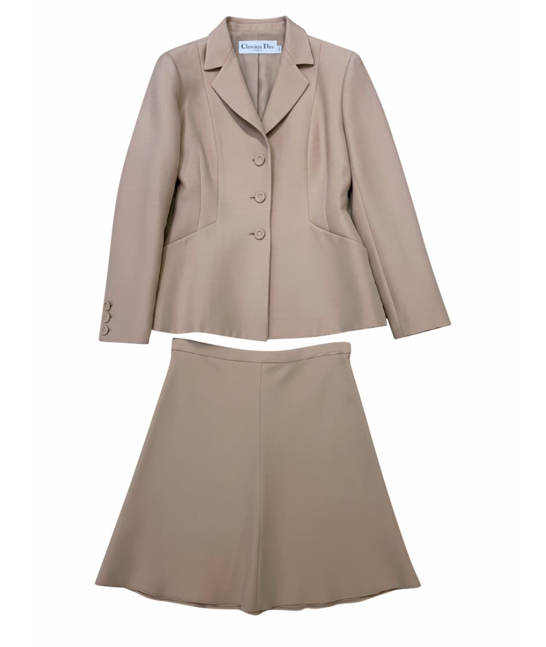 CHRISTIAN DIOR Бежевый шерстяной костюм с юбками, фото 1
