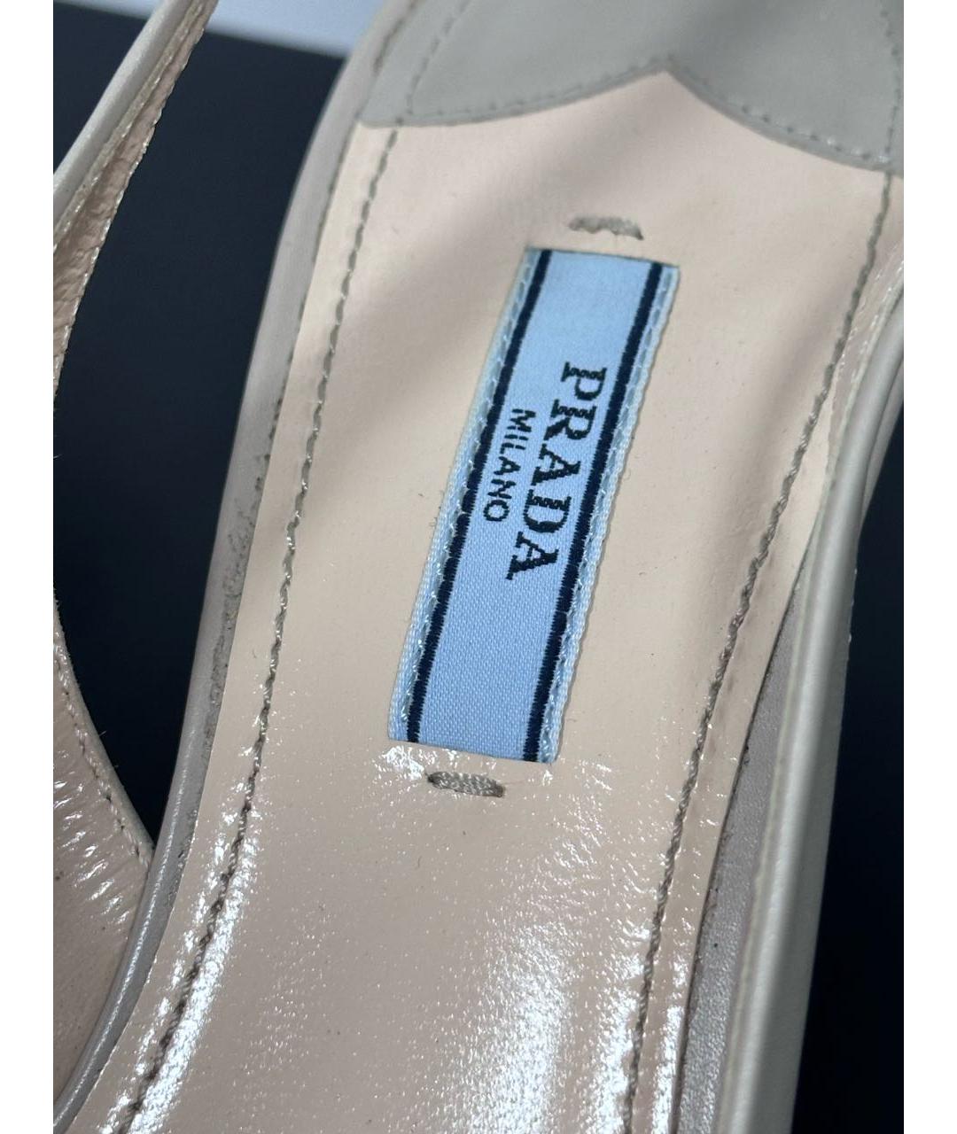 PRADA Бежевые кожаные лодочки на низком каблуке, фото 4