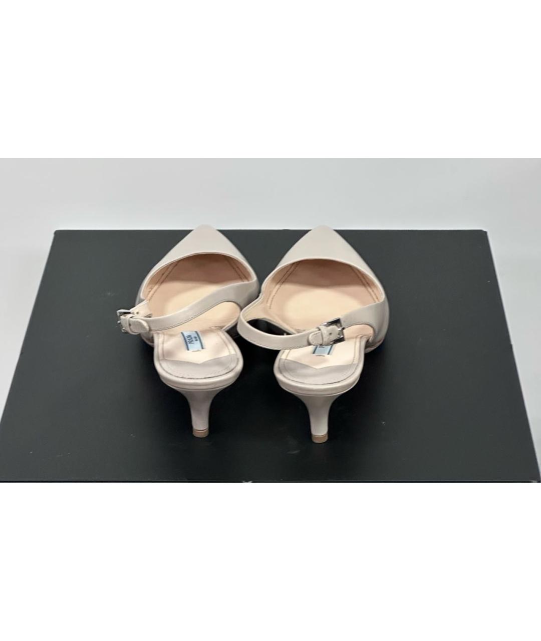 PRADA Бежевые кожаные лодочки на низком каблуке, фото 8