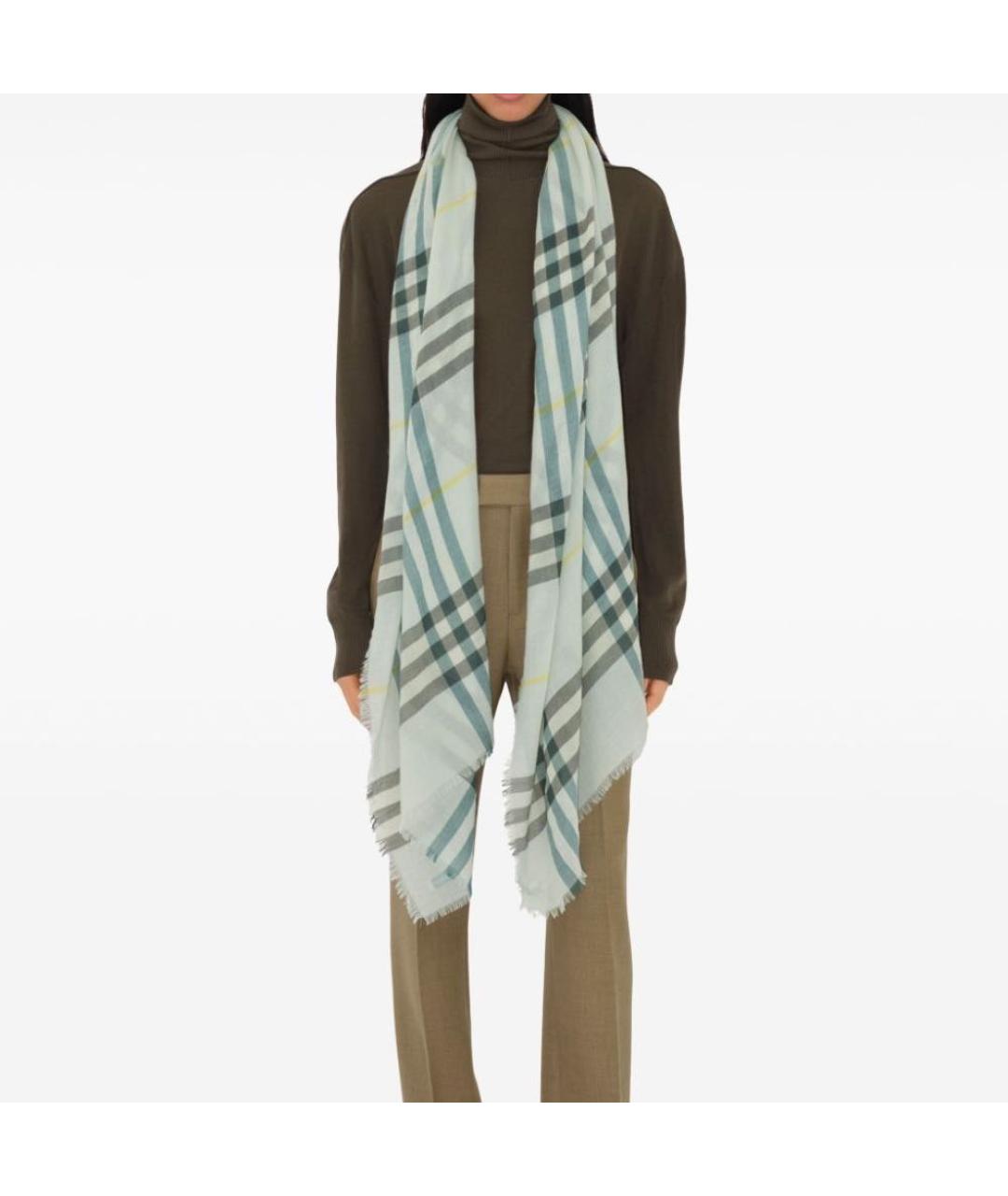 BURBERRY Салатовый шерстяной шарф, фото 7