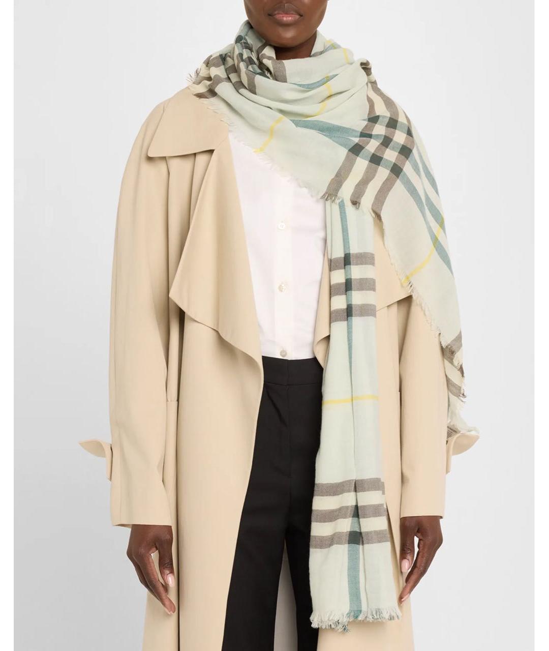 BURBERRY Салатовый шерстяной шарф, фото 4