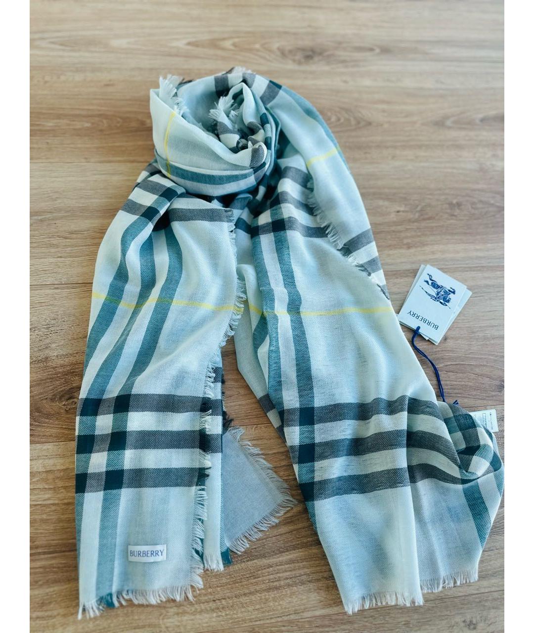 BURBERRY Салатовый шерстяной шарф, фото 8