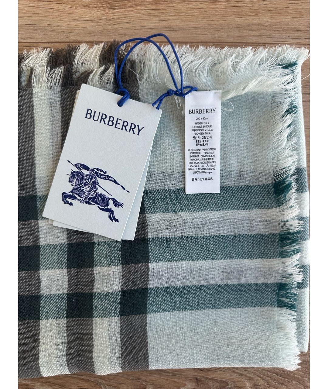 BURBERRY Салатовый шерстяной шарф, фото 3
