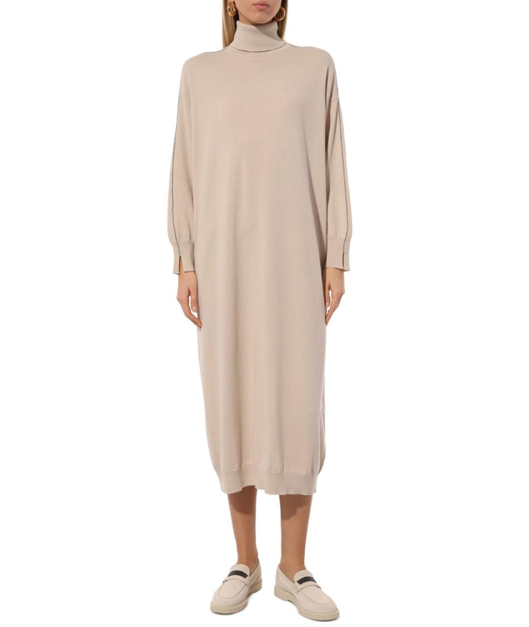 BRUNELLO CUCINELLI Бежевое кашемировое повседневное платье, фото 3
