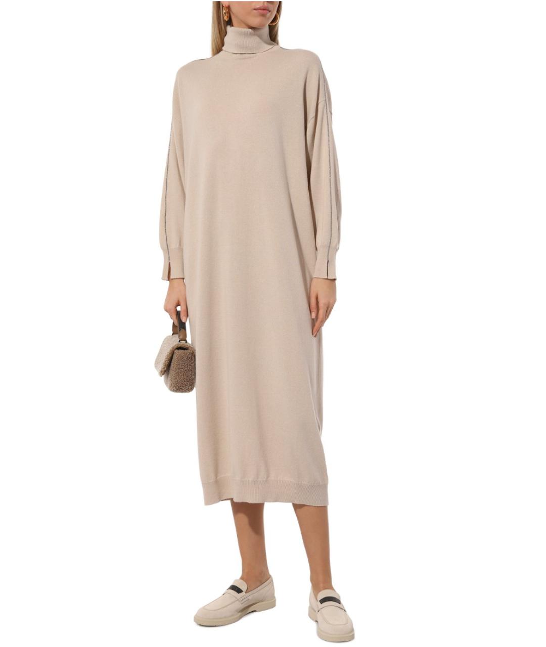 BRUNELLO CUCINELLI Бежевое кашемировое повседневное платье, фото 2