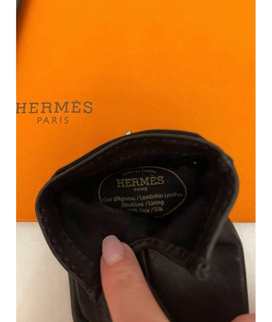 HERMES Черные кожаные перчатки, фото 4