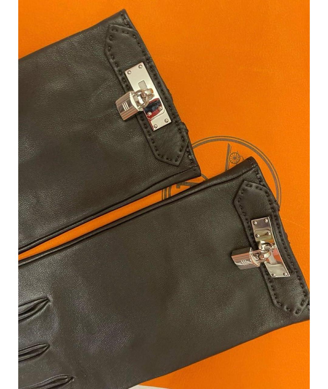 HERMES Черные кожаные перчатки, фото 3