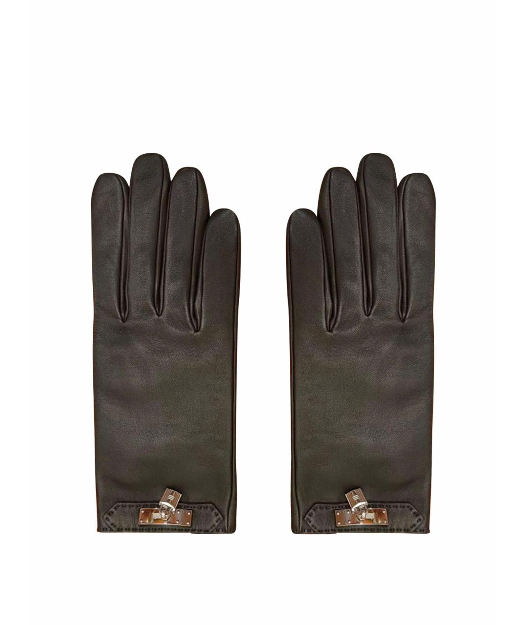 HERMES Черные кожаные перчатки, фото 1