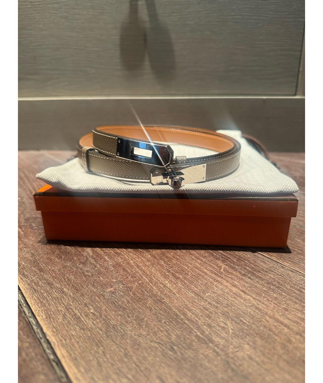 HERMES Серый кожаный ремень, фото 4