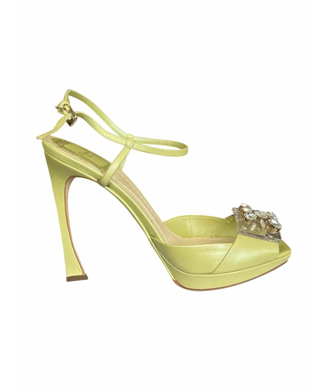 CHRISTIAN DIOR Салатовые кожаные босоножки, фото 1