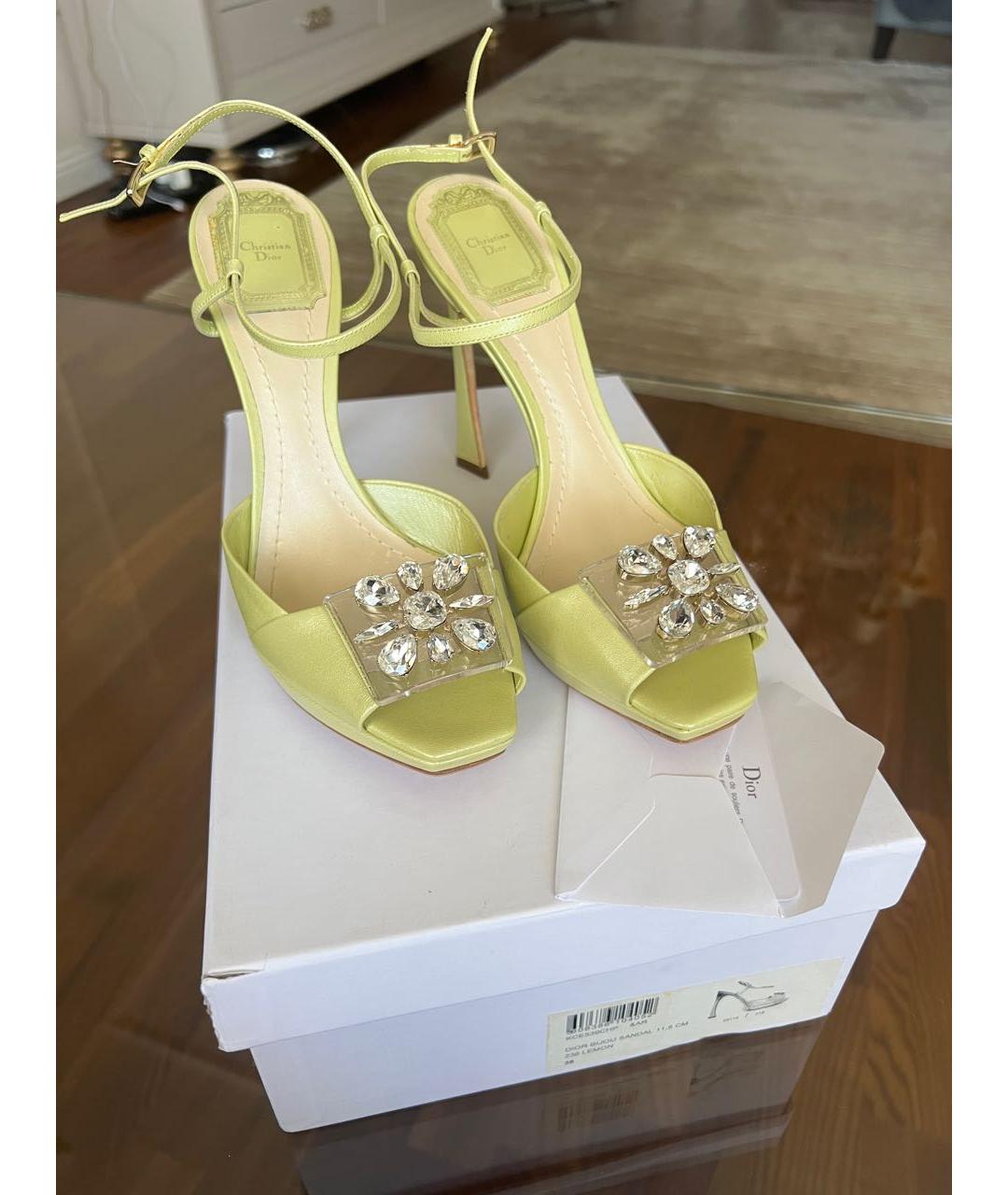 CHRISTIAN DIOR Салатовые кожаные босоножки, фото 2