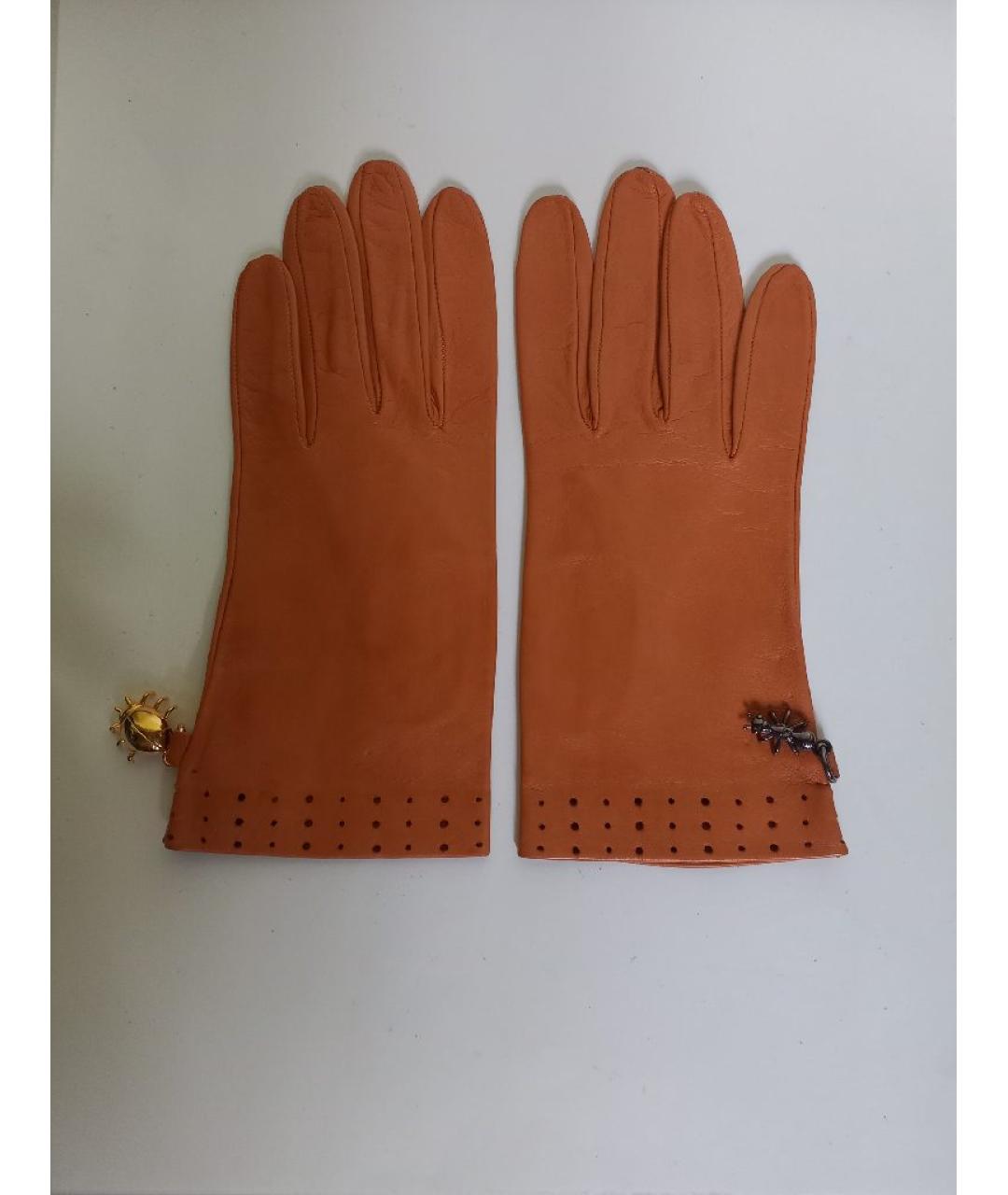 VIVIENNE WESTWOOD Оранжевое кожаные перчатки, фото 6