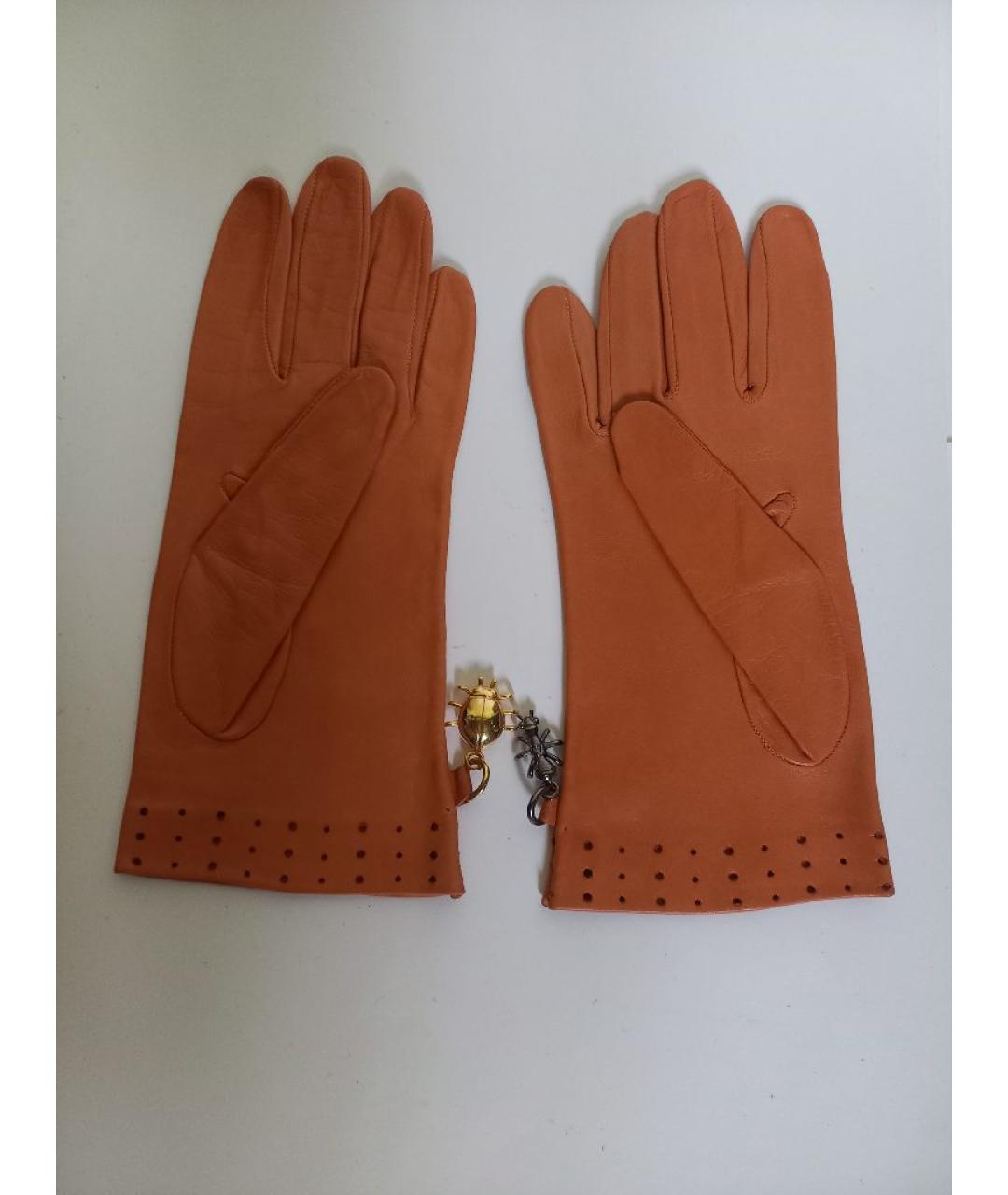 VIVIENNE WESTWOOD Оранжевое кожаные перчатки, фото 2