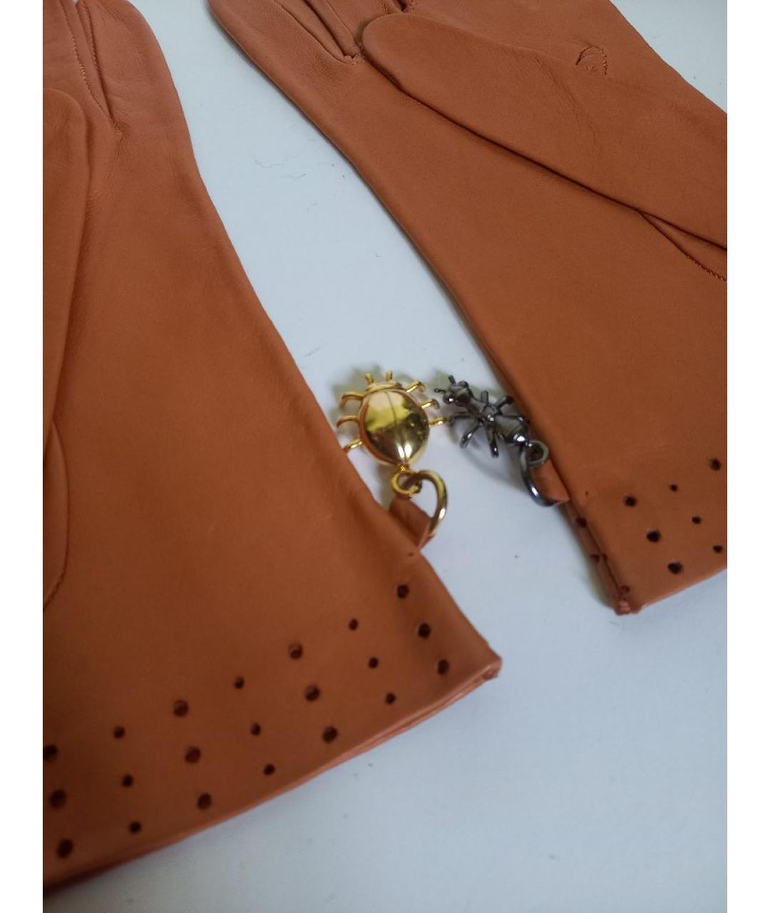 VIVIENNE WESTWOOD Оранжевое кожаные перчатки, фото 3