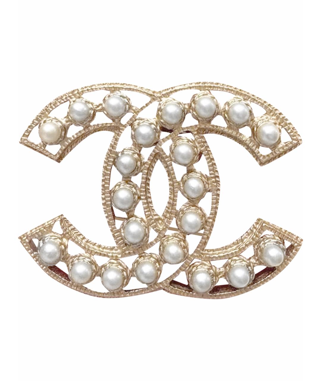 CHANEL Бежевая металлическая булавка / брошь, фото 1