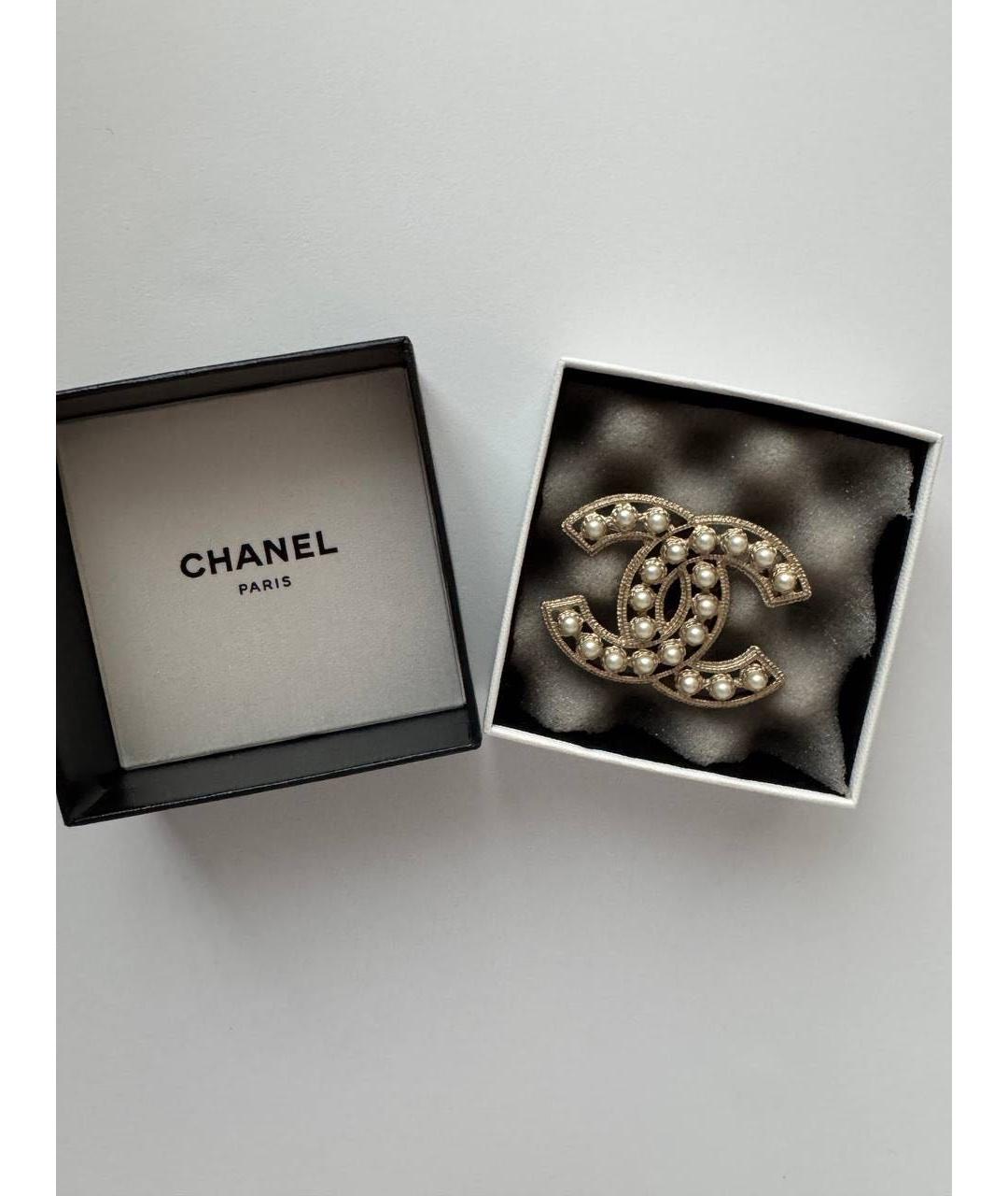 CHANEL Бежевая металлическая булавка / брошь, фото 2