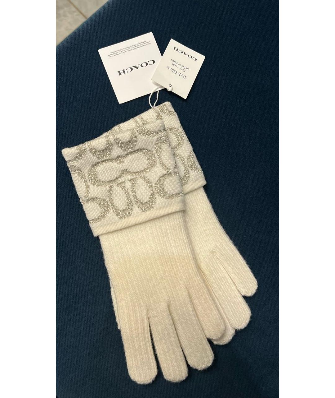 COACH Белые шерстяные перчатки, фото 5