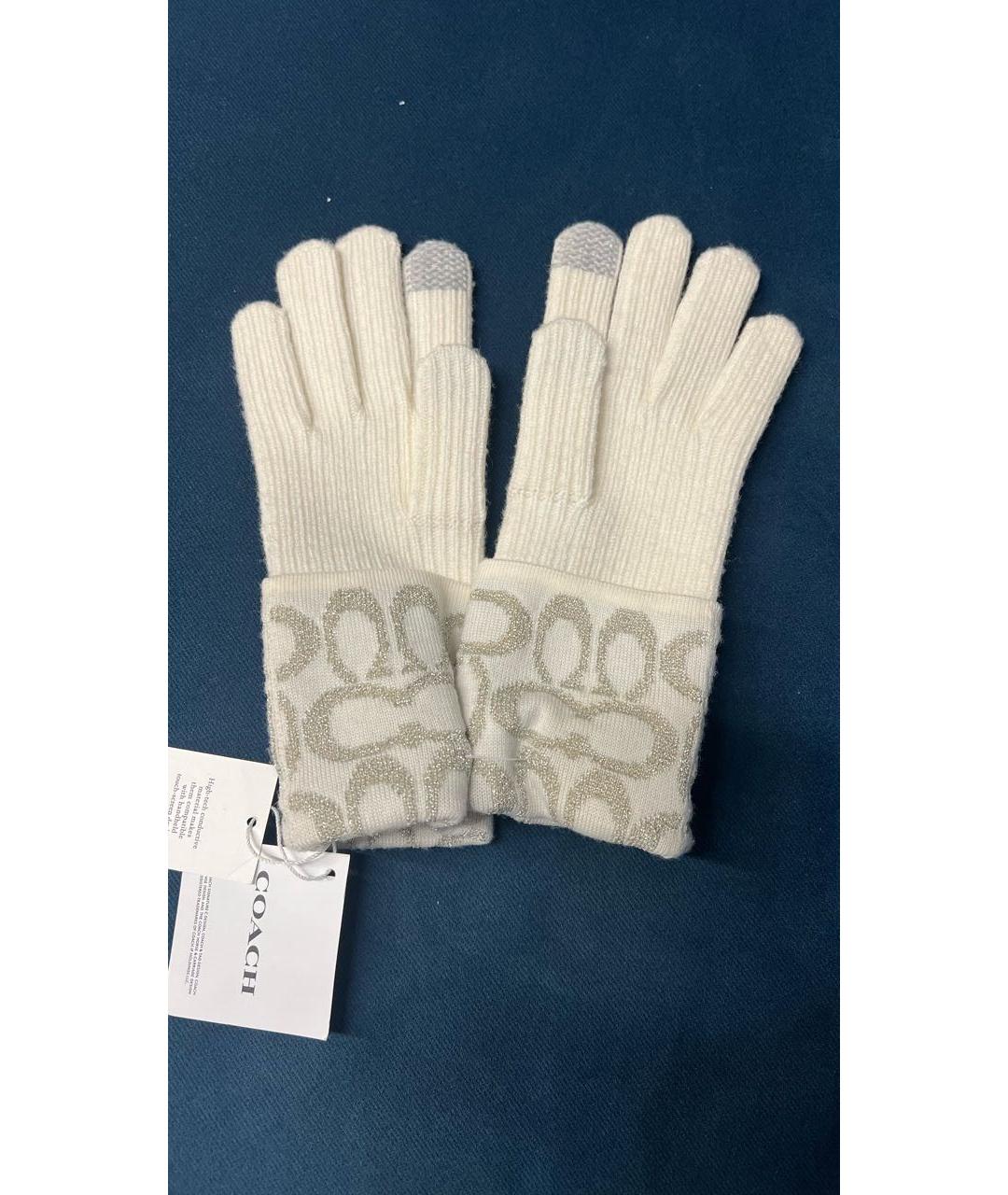 COACH Белые шерстяные перчатки, фото 2
