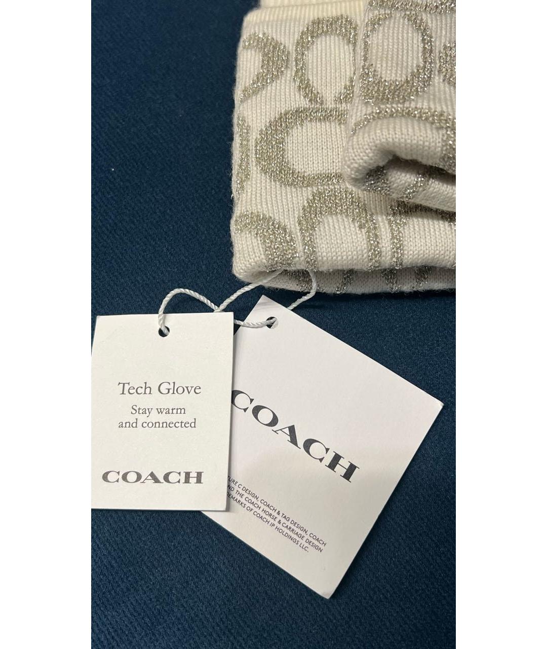 COACH Белые шерстяные перчатки, фото 4