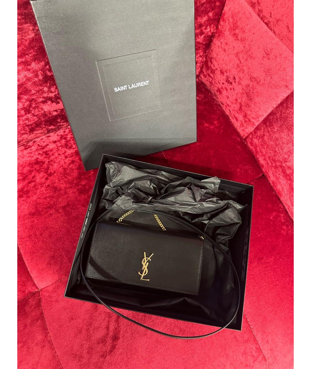 SAINT LAURENT Черная кожаная сумка через плечо, фото 2