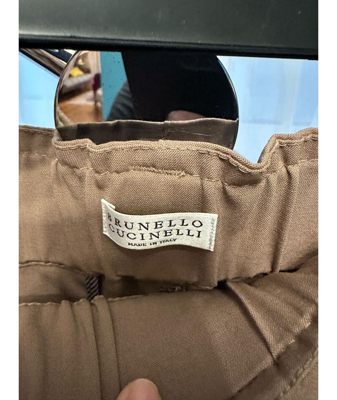 BRUNELLO CUCINELLI Бежевые шерстяные брюки широкие, фото 4
