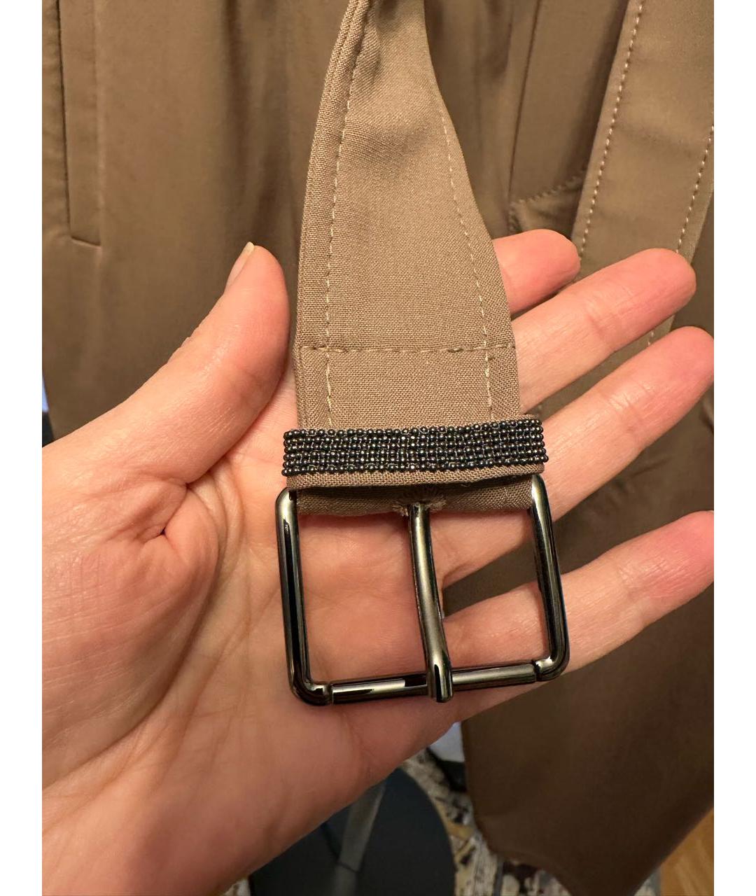 BRUNELLO CUCINELLI Бежевые шерстяные брюки широкие, фото 3