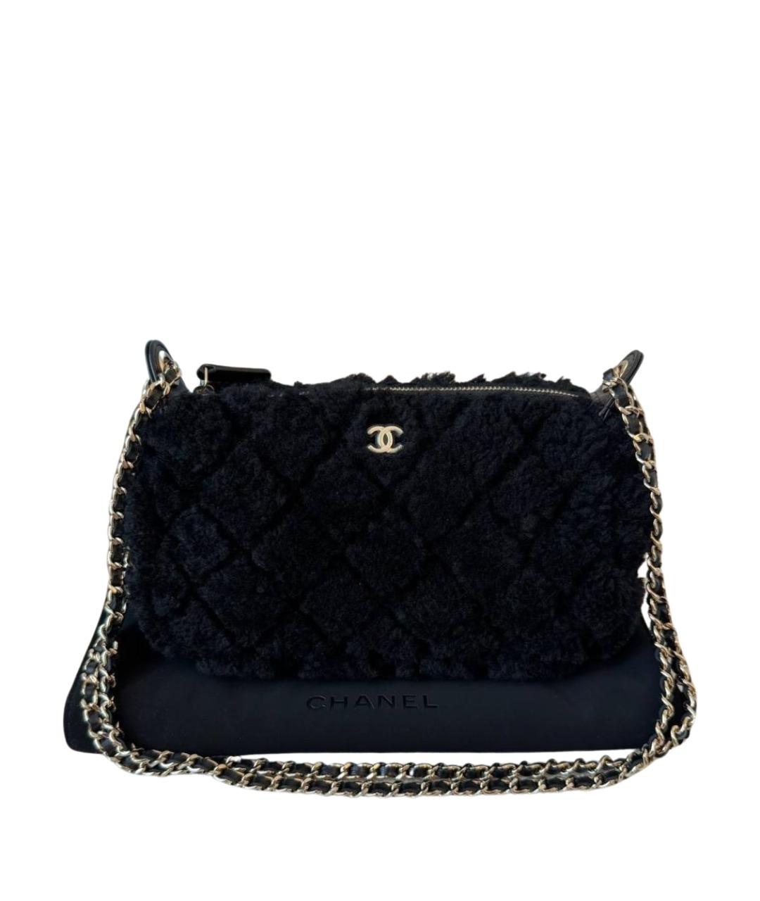 CHANEL Черная меховая сумка через плечо, фото 1