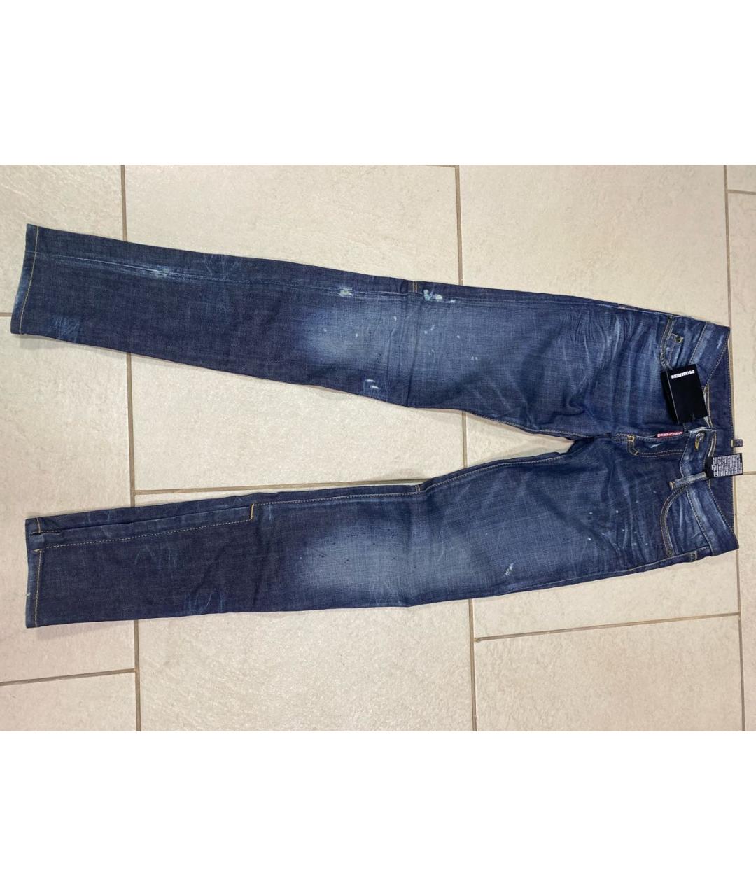 DSQUARED2 Темно-синие хлопко-эластановые прямые джинсы, фото 8