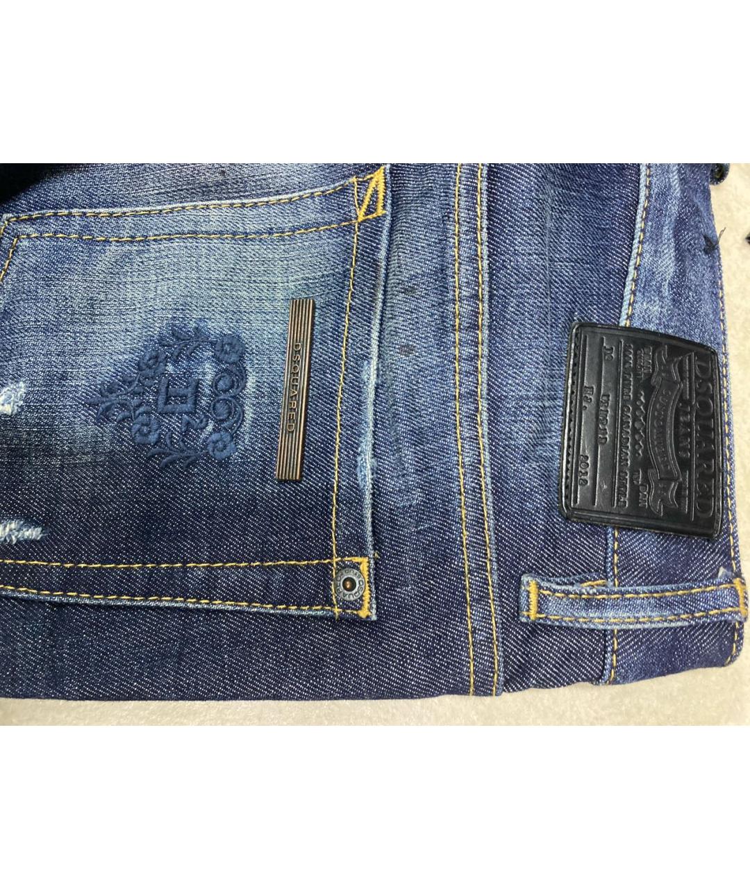 DSQUARED2 Темно-синие хлопко-эластановые прямые джинсы, фото 3