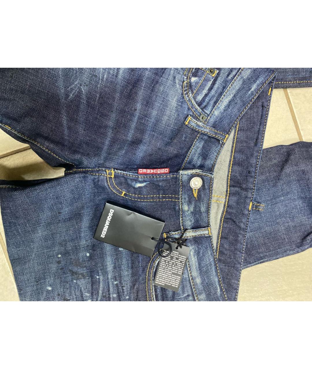 DSQUARED2 Темно-синие хлопко-эластановые прямые джинсы, фото 4