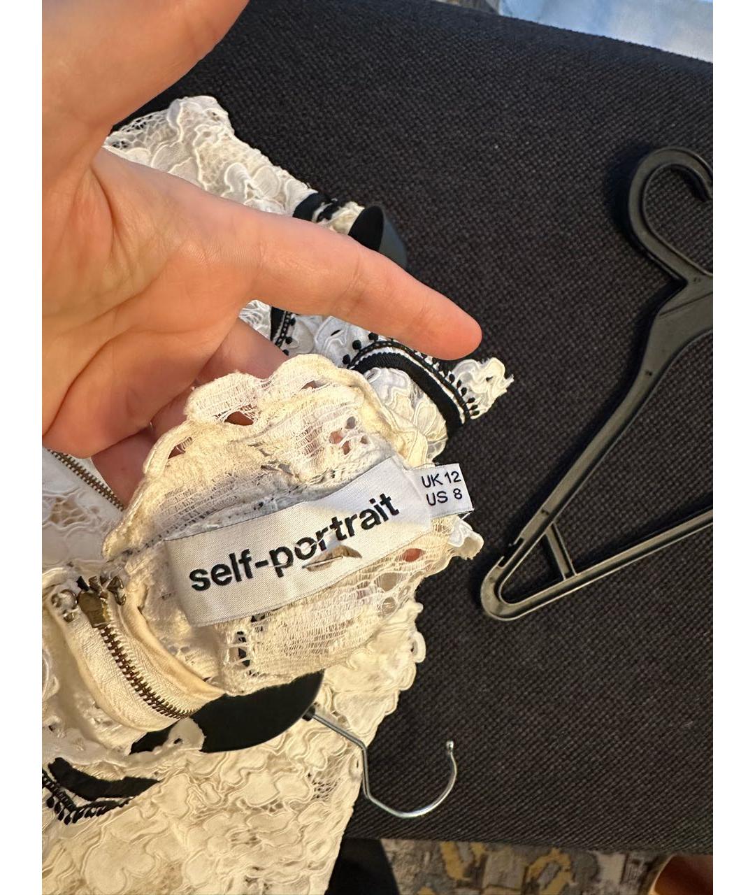 SELF-PORTRAIT Белое кружевное коктейльное платье, фото 3