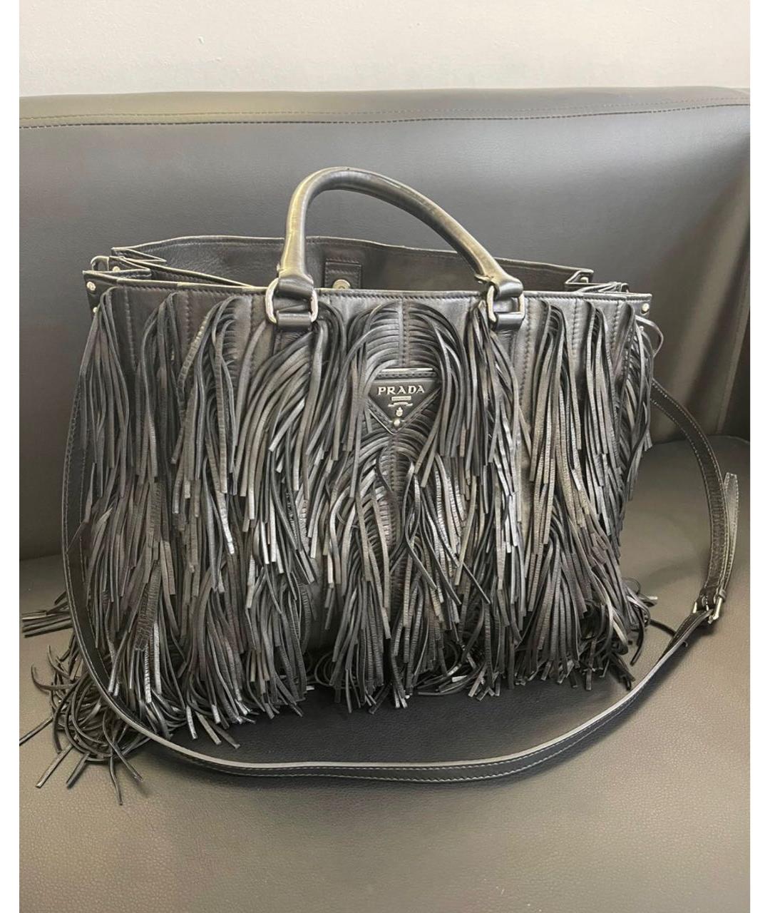 PRADA Черная кожаная сумка тоут, фото 9