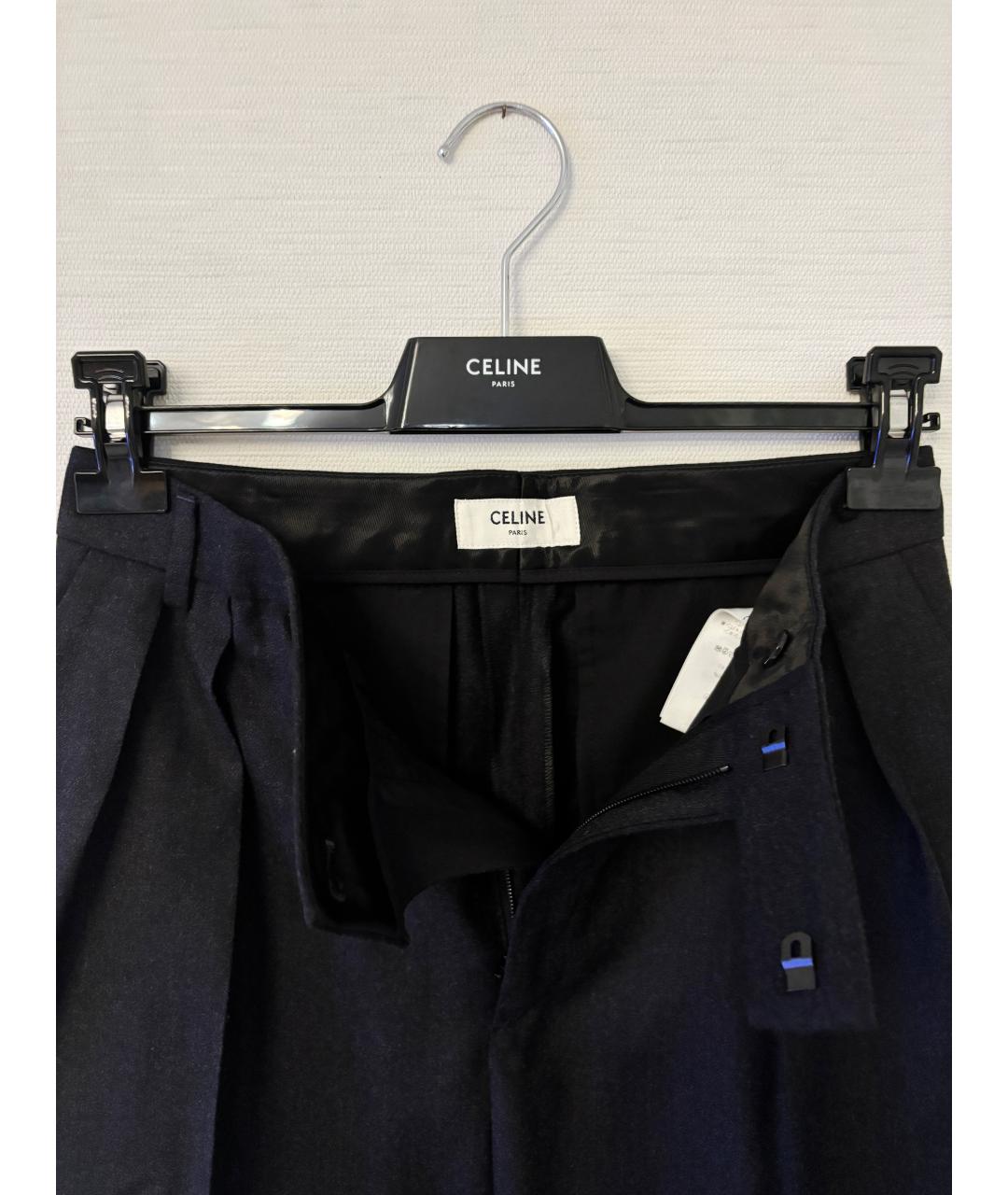 CELINE Черные шерстяные прямые брюки, фото 3