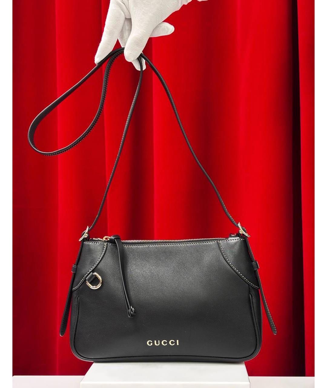 GUCCI Черная кожаная сумка через плечо, фото 4